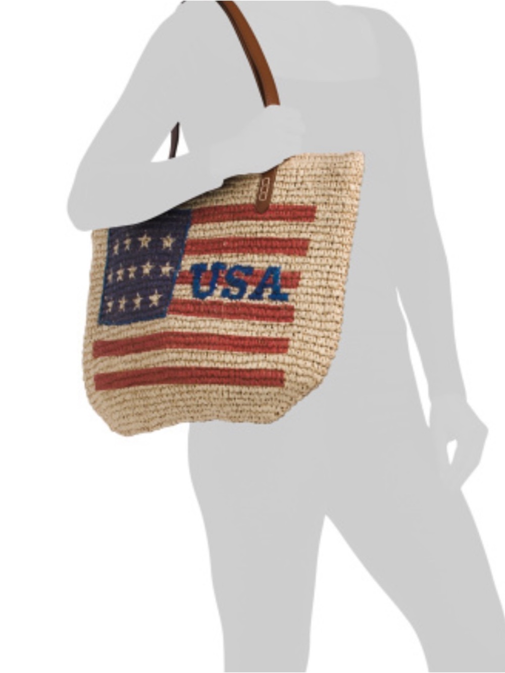 NWT Koret Woven USA Flag Tote Bag with Brown Handles - Picture 2 of 4
